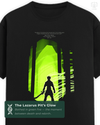 Front design of LUUM Ra’s al Ghul Batman: The Animated Series T-shirt with Lazarus Pit green silhouette print. Part of DailyPrints Collection. Belief. Woven and Worn.