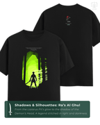 LUUM Shadows & Silhouettes: Ra’s al Ghul T-shirt featuring silhouette before the Lazarus Pit glow. Part of DailyPrints Collection. Belief. Woven and Worn.