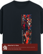 Front artwork of LUUM Shogun t-shirt — samurai battle-inspired illustration with armor and blade. Part of DailyPrints Collection. Belief. Woven and Worn.