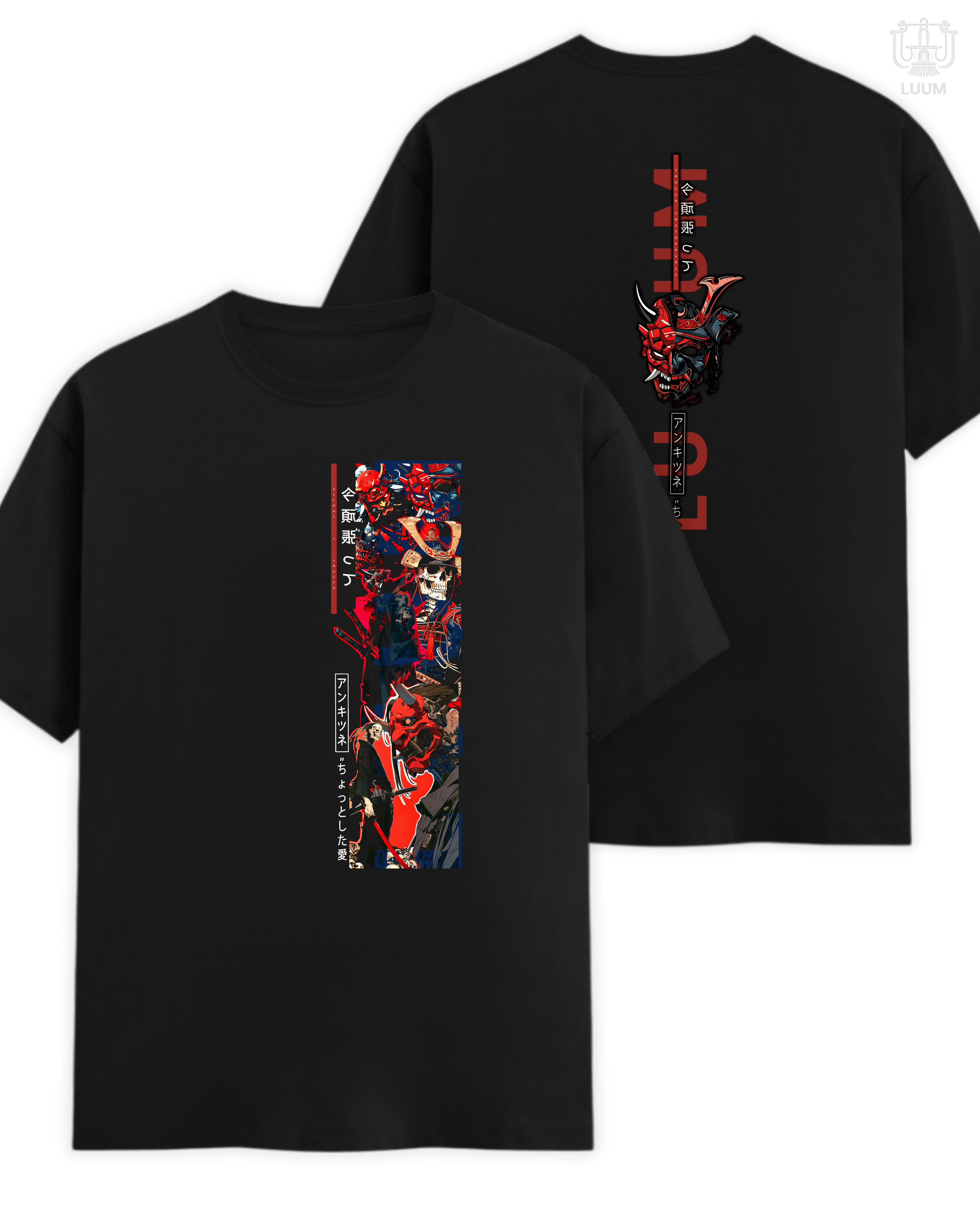 LUUM Shogun tee in Black regular fit, crafted in 180 GSM Supima cotton. Part of DailyPrints Collection. Belief. Woven and Worn.