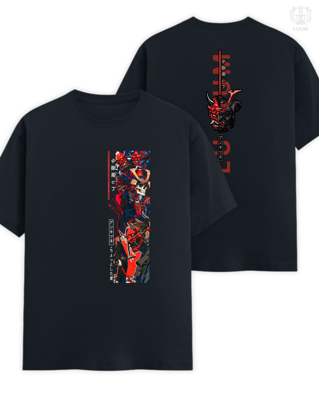 LUUM Shogun tee in Navy Blue regular fit, crafted in 180 GSM Supima cotton. Part of DailyPrints Collection. Belief. Woven and Worn.