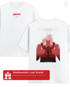 Stylized lifestyle mockup of LUUM's  Wolfenstein: Last Stand t-shirt, emphasizing its collectible storytelling-driven design and bold aesthetic. Part of DailyPrints Collection. Belief. Woven and Worn.