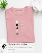 LUUM's Folded Yin Yang t-shirt with balance graphic showing the journey from good to bad, light to dark. True to Threadmark. Belief. Woven and Worn.