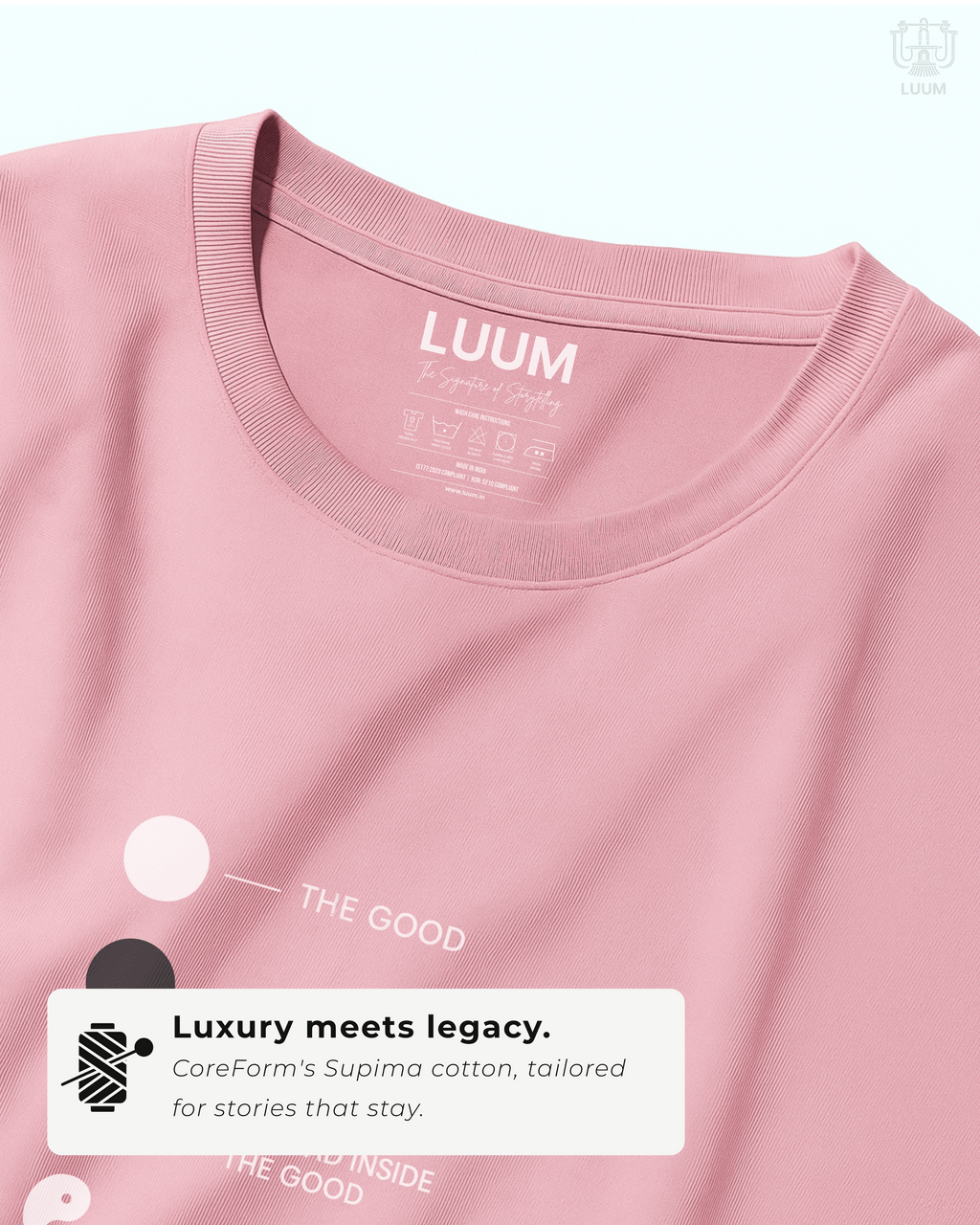 Supima cotton close-up showing soft texture, rich weave, and durability of LUUM’s crafted tee. True to Threadmark. Belief. Woven and Worn.
