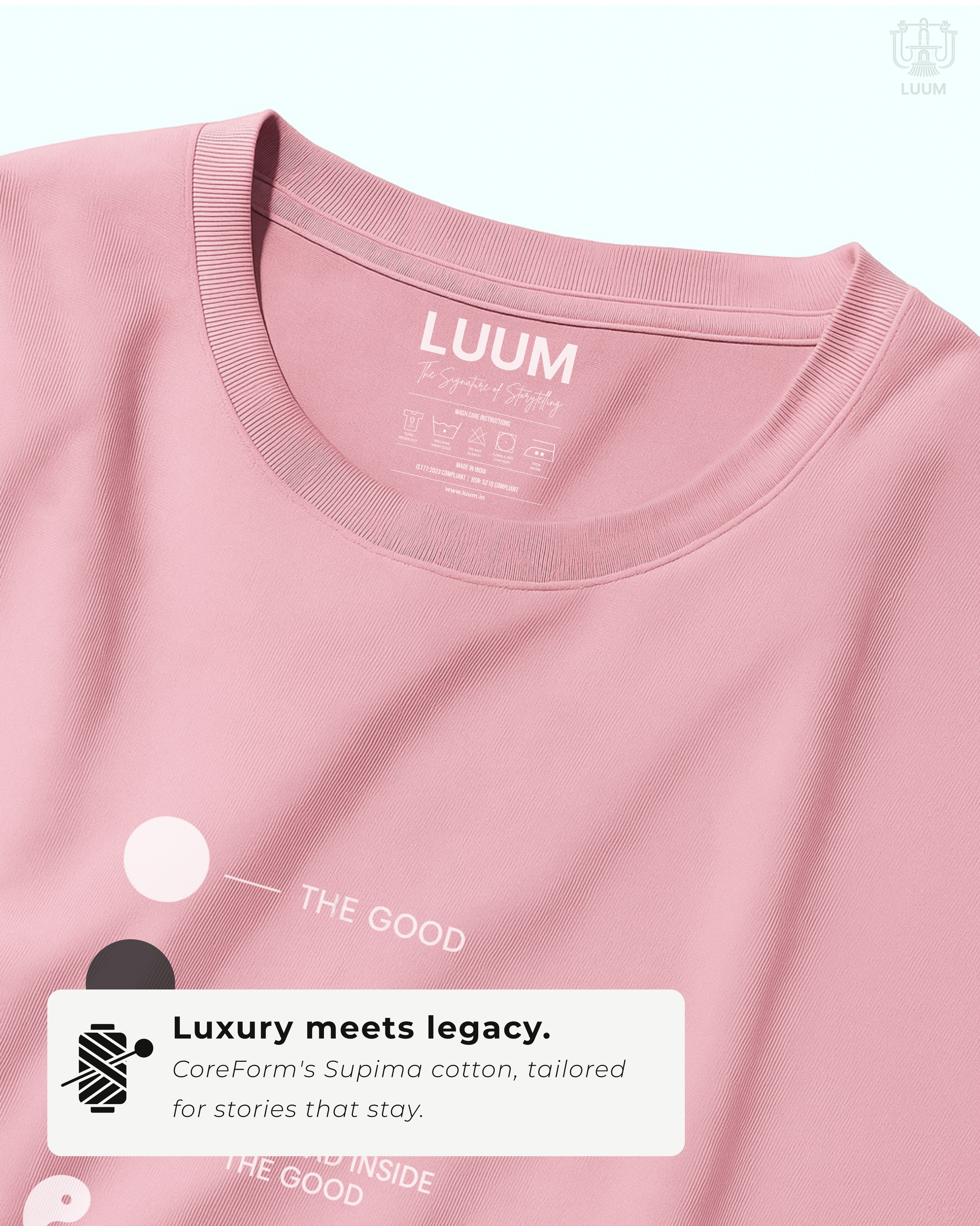Supima cotton close-up showing soft texture, rich weave, and durability of LUUM’s crafted tee. True to Threadmark. Belief. Woven and Worn.