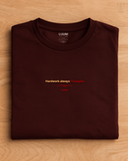 LUUM's Maroon Shramev Jayate T-shirt in regular fit, crafted from 180 GSM SUPIMA cotton for softness and resilience. Part of Threadmark Collection. Belief. Woven and Worn.