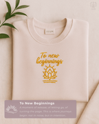 Flat lay of LUUM’s Supima cotton To New Beginnings t-shirt in pastel pink with embroidery. Part of Threadmark Collection. Belief. Woven and Worn.