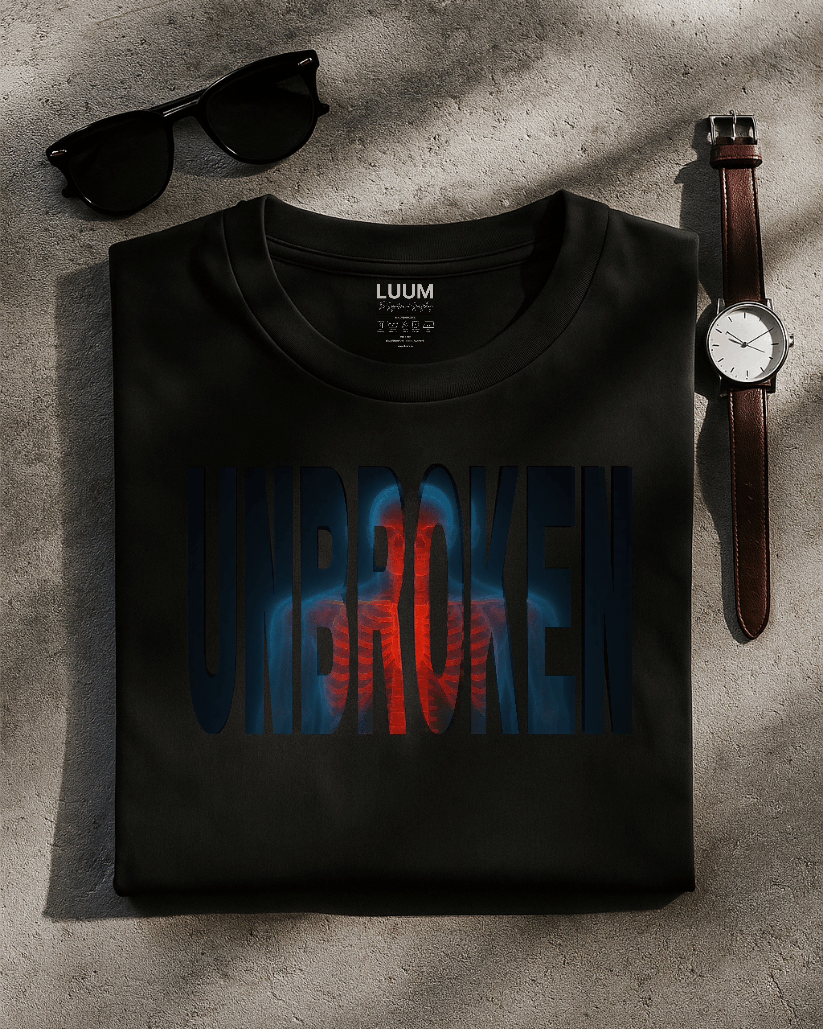 LUUM Unbroken black regular fit tee in Supima cotton, premium lightweight streetwear. Part of Threadmark Collection.