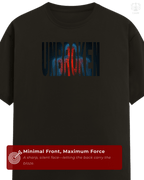 Front view of LUUM Unbroken t-shirt, minimalist streetwear with bold type design. Part of Threadmark Collection. Belief. Woven and Worn.