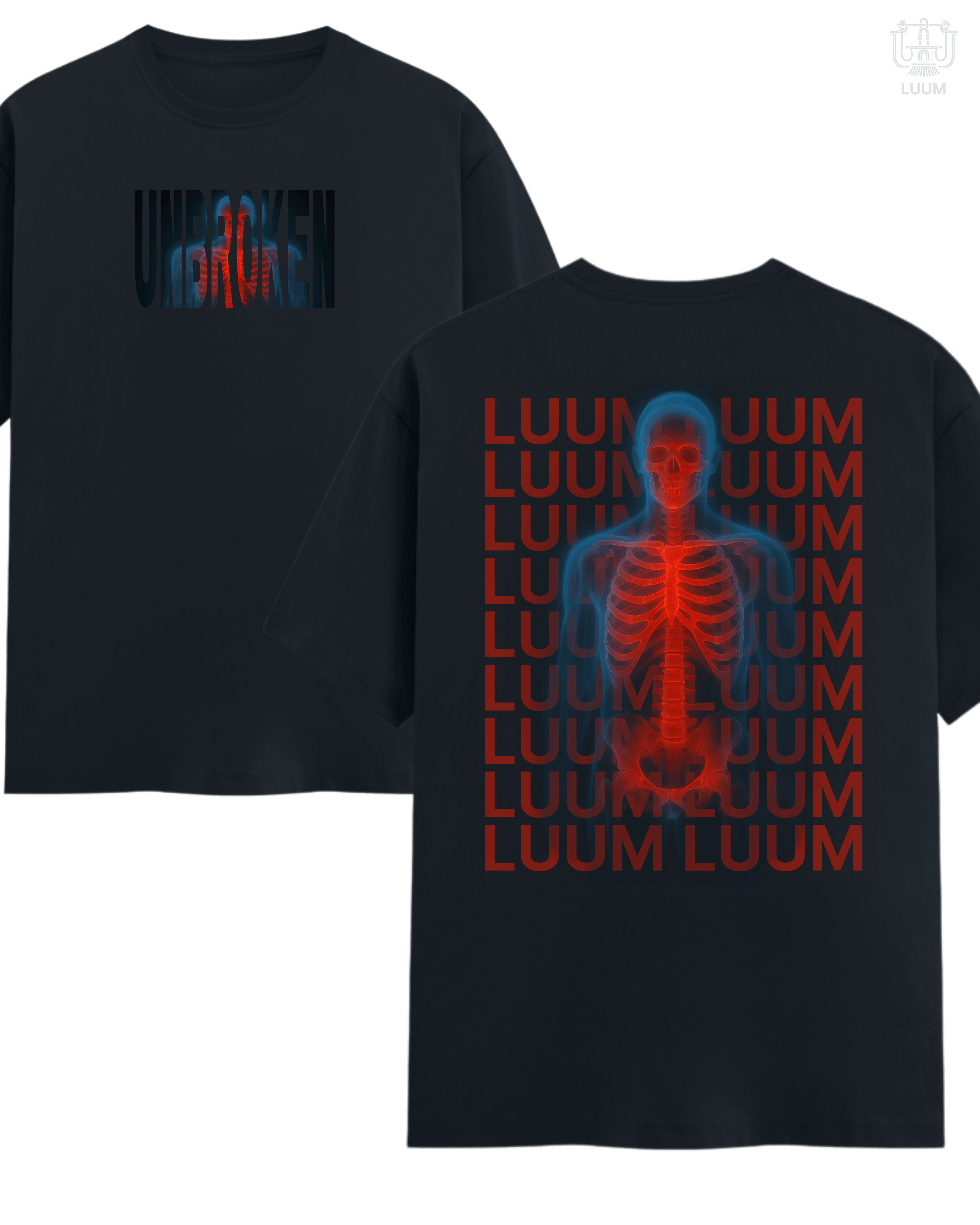 LUUM Unbroken navy blue regular fit t-shirt in Supima cotton, bold graphic streetwear. Part of Threadmark Collection. Belief. Woven and Worn.